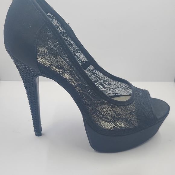 BEBE Black Lace Stiletto Open Toe - Picture 5 of 8